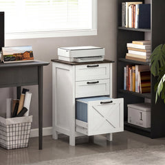 Vertical File Cabinet with 3 Drawers, Rustic Farmhouse Office Storage Cabinet for A4, Letter Size, Distressed White