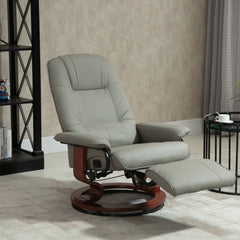 Swivel Recliner Chair, PU Leather Reclining Armchair with Retractable Footrest, Lounge Chair with Wood Base and Adjustable High Back for Small Spaces, Living Room, RV, Bedroom, Gray