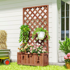 Wooden Raised Garden Bed, Raised Planter Box, Planter with Trellis for Climbing Plants Flowers, Orange