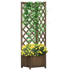 Wooden Raised Garden Bed, Planter with Trellis for Vine Climbing and Vegetables, Herbs and Flowers Growing, Carbonized