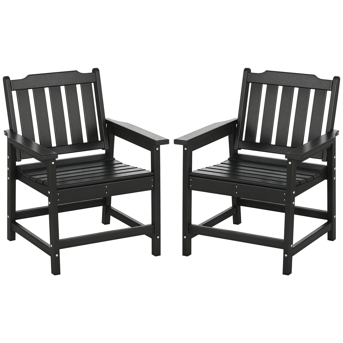 2 Piece All-Weather Patio Chairs, HDPE Patio Dining Chair Set, Heavy Duty Wood-Like Outdoor Furniture, Black