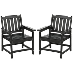 2 Piece All-Weather Patio Chairs, HDPE Patio Dining Chair Set, Heavy Duty Wood-Like Outdoor Furniture, Black
