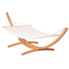 Outdoor Hammock with Stand, Extra Large Heavy Duty Wooden Frame, No Tree Needed, 12.8' Indoor Outside Boho Style Nap Bed, Natural Cotton, White