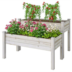 2 Tier Raised Garden Bed, Wooden Elevated Planter Box with Legs, Outdoor Plant Bed for Flowers Vegetables Herbs Natural