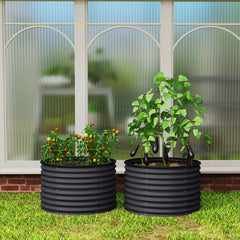 Set of 2 Raised Garden Bed, Metal Planter Box with Safety Edging, Easy-to-assemble Stock Tank, Dark Gray