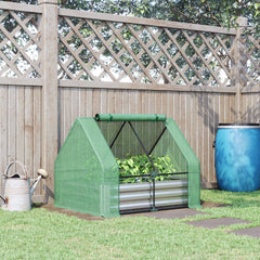 4 x 3 x 3ft Raised Garden Bed with Mini Greenhouse, Galvanized Raised Garden Bed with Cover for Herbs and Vegetables, Small Greenhouse for Patio Garden Balcony, Green and Gray