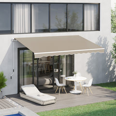 13' x 8' Retractable Awning, Patio Awnings, Sunshade Shelter w/ Manual Crank Handle, UV & Water-Resistant Fabric and Aluminum Frame for Deck, Balcony, Yard, Beige