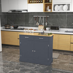Rolling Kitchen Island with Drop Leaf Wood Breakfast Bar, Farmhouse Kitchen Cart with 2 Drawers, Adjustable Shelves for Dining Room, Dark Gray