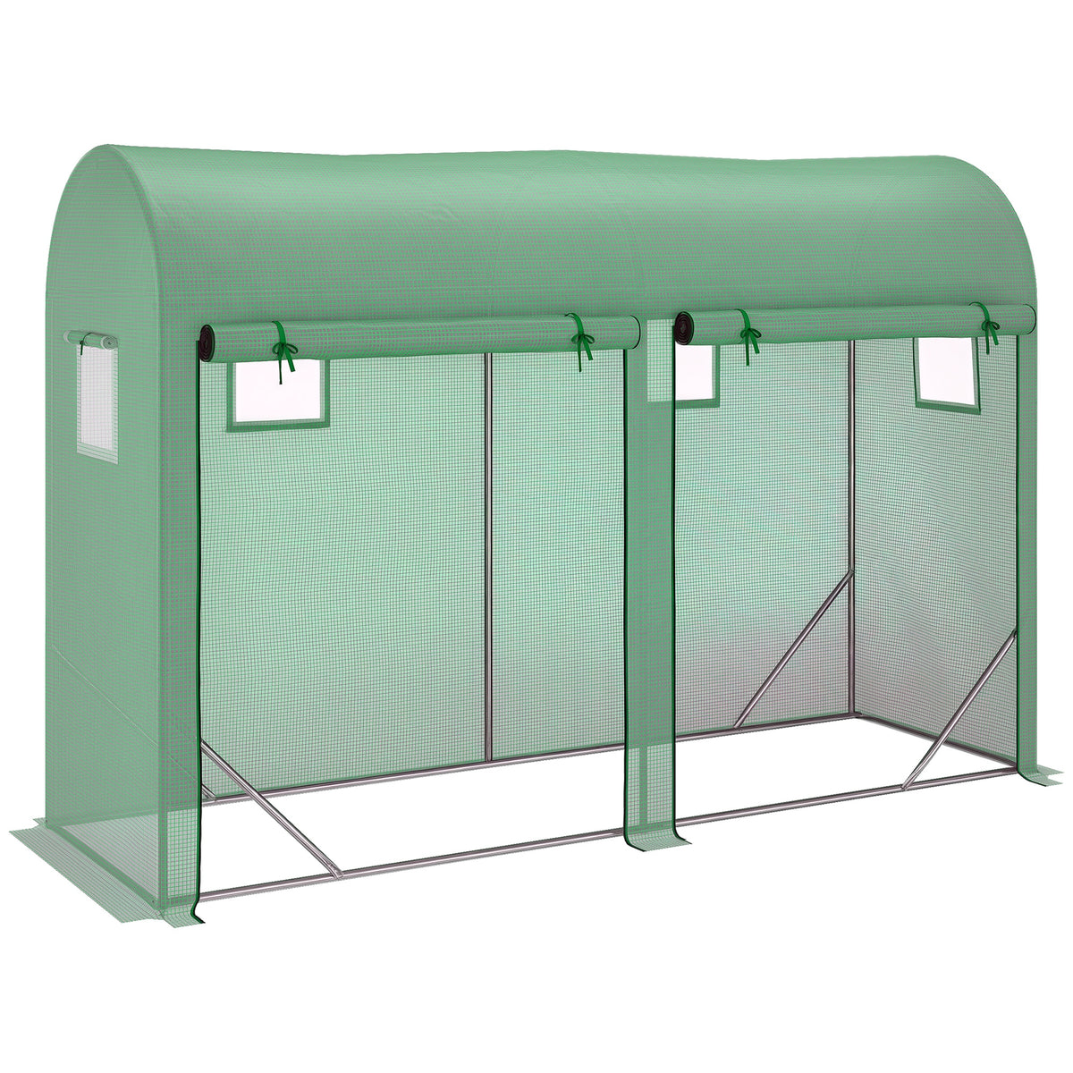 10' x 3' x 7' Walk-in Lean-to Greenhouse, Steel, 4 Zipper Roll-up Windows & 2 Doors, UV Protecting PE Cover for Growing Flowers, Vegetables, Tropical Plants, Saplings, Succulents, Green