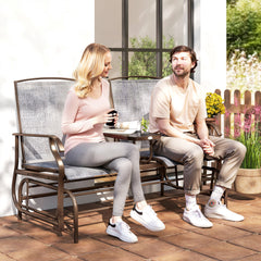 Double Glider Chair Mesh Fabric with Center Table Patio