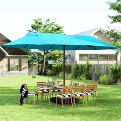 Patio Umbrella, 15' Steel Rectangular Outdoor Double Sided Market Umbrella with Base, Sun Protection & Easy Crank, Blue