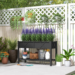 Raised Garden Bed, 47 x 22 x 31.5 in. Elevated Wood Planter Box with Storage Shelf, Drainage Holes, and Liner, Black