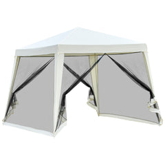 10'x10' Outdoor Party Tent Canopy with Mesh Sidewalls, Patio Gazebo Sun Shade Screen Shelter, Beige