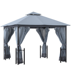 13' x 11' Patio Gazebo Canopy Garden Tent Sun Shade, Outdoor Shelter with 2 Tier Roof, Netting and Curtains, Steel Frame for Patio, Backyard, Garden, Grey