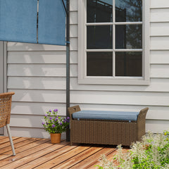 Outdoor Patio Wicker Storage Bench, 2-In-1 Rattan Patio Furniture, 29 Gal Storage Box w/ Cushion, Dark Blue