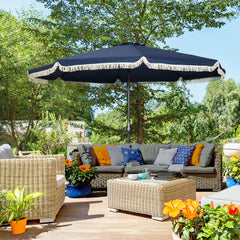 9ft Patio Umbrella Outdoor Table Umbrella w/ Tilt, Crank, Ruffled, 8 Ribs for Garden, Deck, Pool, Dark Blue