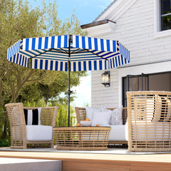 8.6FT Patio Umbrella, UPF 30+ Outdoor Market Umbrella, 2-Tier Vented Patio Table Umbrella with Crank 8 Ribs, Tiltable Porch Umbrella for Garden Deck Poolside, Navy Blue