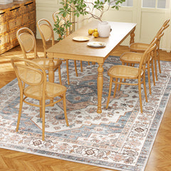 5x7 Area Rug, Vintage Machine Washable Rug, Non-Slip Carpet for Living Room, Bedroom, Dining Room, Brown & Light Blue
