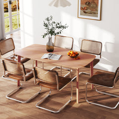 Pine Wood Dining Table for 6, 47" Rustic Rectangular Kitchen Table with Large Tabletop for Dining Room, Natural