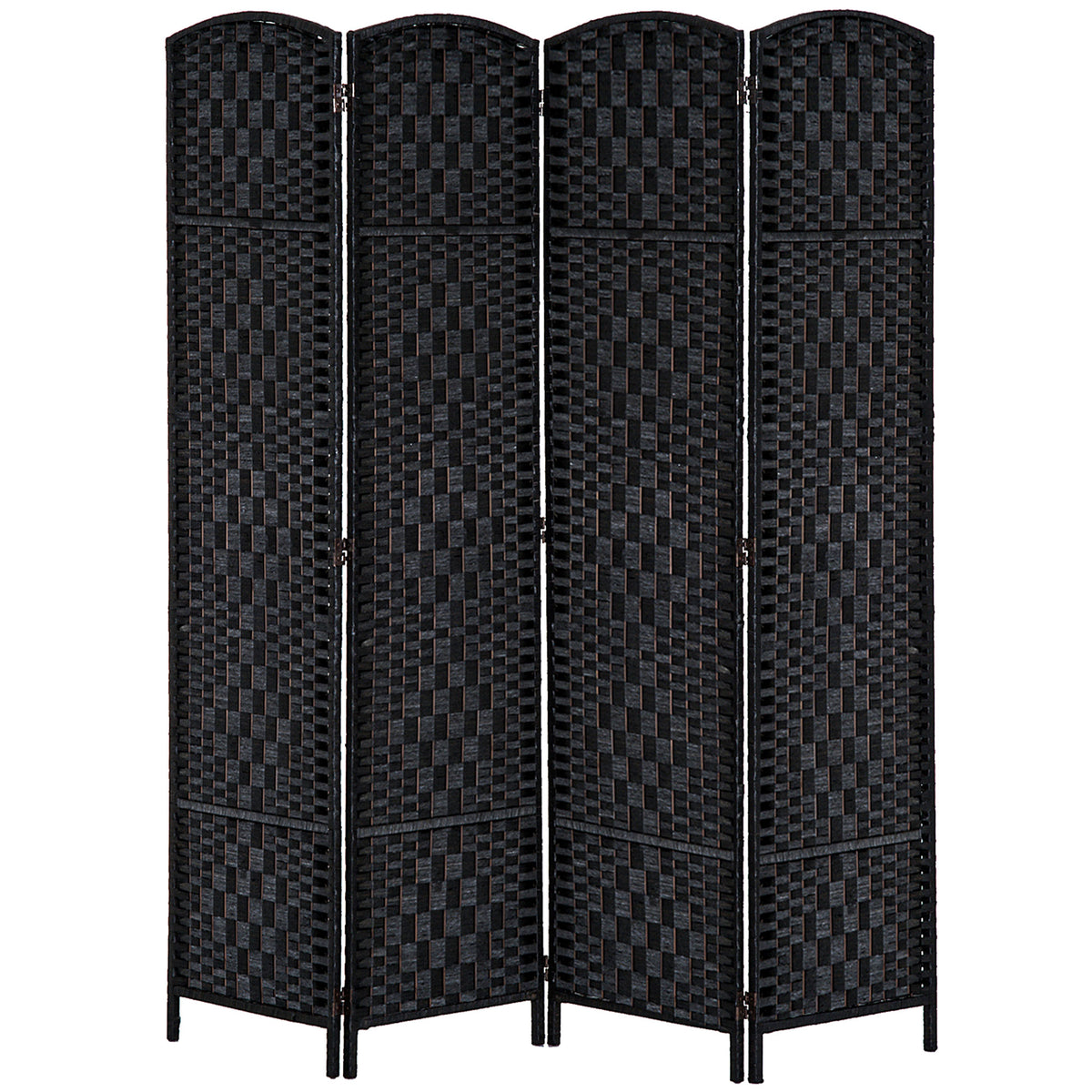 Room Divider 4 Panel, 6FT Tall Folding Privacy Screen, Freestanding Hand-Woven Partition for Room Separation with 360° Hinges, Paper Rope Diamond Weave, Black
