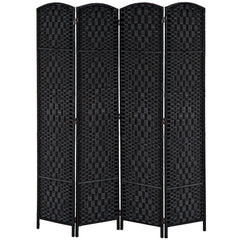 Room Divider 4 Panel, 6FT Tall Folding Privacy Screen, Freestanding Hand-Woven Partition for Room Separation with 360° Hinges, Paper Rope Diamond Weave, Black