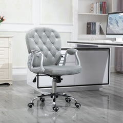 Velvet Home Office Chair, Button Tufted Desk Chair with Padded Armrests, Adjustable Height and Swivel Wheels, Gray