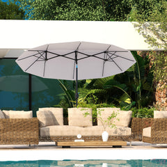 Double Sided Patio Umbrella, 9.7' Large Outdoor Market Umbrella with Push Button Tilt and Crank, 3 Air Vents and 12 Ribs, for Garden, Deck, Pool, White