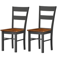 Farmhouse Dining Table Chairs, Set of 2 Rubber Wood Kitchen Table Chairs with Open Back for Living Room, Black