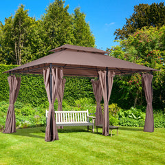 10' x 13' Patio Gazebo, Outdoor Gazebo Canopy Shelter with Curtains, Vented Roof, Steel Frame for Garden, Lawn, Backyard and Deck, Khaki