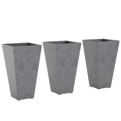 28" Tall Planters, Set of 3 Plastic Flower Pots with Marble Finish and Drainage Holes, Stackable Taper Planters, Gray
