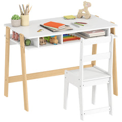 Kids Desk and Chair Set with Storage for Bedroom, School, Gift for Children Ages 3-12, White