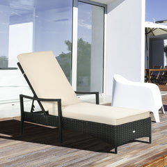 Wicker Chaise Lounge, 4 Position Adjustable Backrest and Cushions Outdoor Lounge Chair PE Rattan Sun Lounger for Poolside, Balcony or Garden, Beige