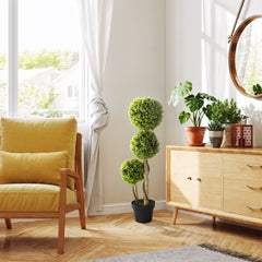 35.5" Artificial Ball Boxwood Topiary Tree Fake Plant in Pot for Indoor Outdoor Living Room Decoration Light Green