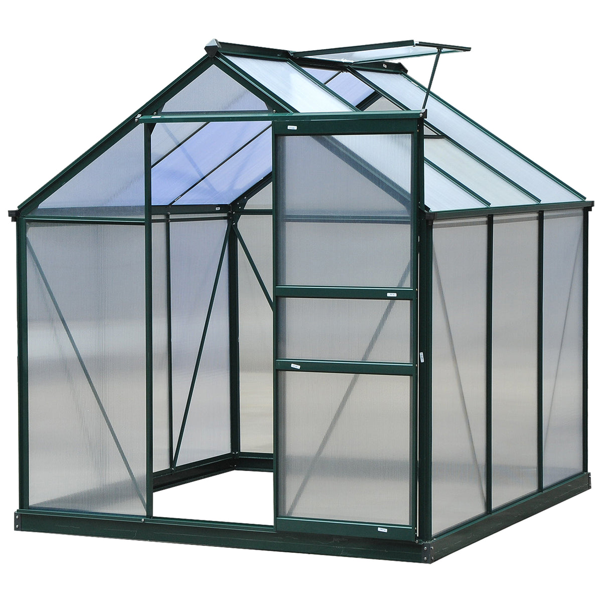 6' x 6' Greenhouse for Outdoors, Polycarbonate Greenhouse with Rain Gutter and Roof Vent, Aluminum Walk-in Green Houses for Outside for Patio Backyard Garden, Dark Green