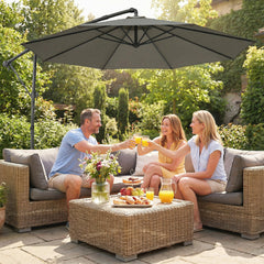 10 ft Offset Patio Umbrella with Cover, Hanging Cantilever Umbrella with 360° Rotation, Crank Handle, Tilt Grayish Brown