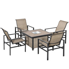 5 Piece Garden Patio Dining Set, Dinner Table with Built-in Ice Bucket Insert, 4 Rocking Chairs, Beige