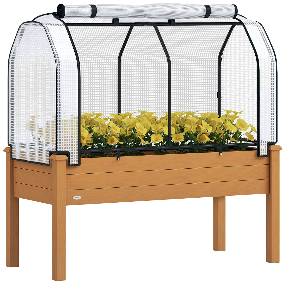 Raised Garden Bed with PE Greenhouse Cover Outdoor Planter Box for Herbs and Vegetables, 48 x 22 x 46 inch, Sand