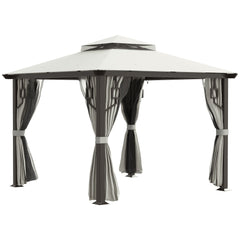 10' x 10' Patio Gazebo, Double Roof Outdoor Gazebo with Privacy Curtains, Mesh Netting, Aluminum Frame Outdoor Canopy Shelter, Cream White