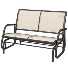 2-Person Outdoor Glider Bench, Patio Double Swing Rocking Chair Loveseat w/Powder Coated Steel Frame for Backyard Garden Porch, Beige