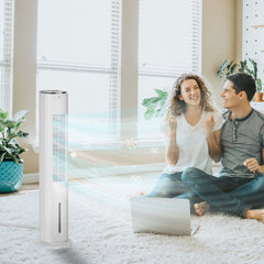 42" 3-In-1 Ice Cooling Fan with Humidifier, Evaporative Air Cooler with Water Tank, 3 Modes, 3 Speeds, 12H Timer, White