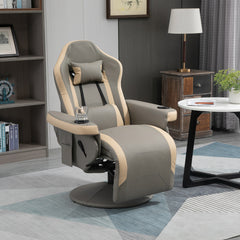 Manual Recliner Armchair PU Leather Lounge Chair w/ Adjustable Leg Rest, 135° Reclining Function, 360° Swivel, Cup Holder and, Storage Pocket