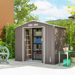 7' x 4' Outdoor Storage Shed, Garden Tool House with Foundation Kit Vents Sliding Doors for Backyard Patio Gray