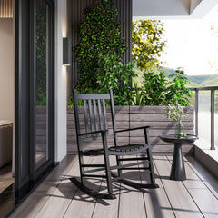 Wooden Outdoor Rocking Chair with Armrests, High Back for Garden, Patio, Balcony, Porch, Black