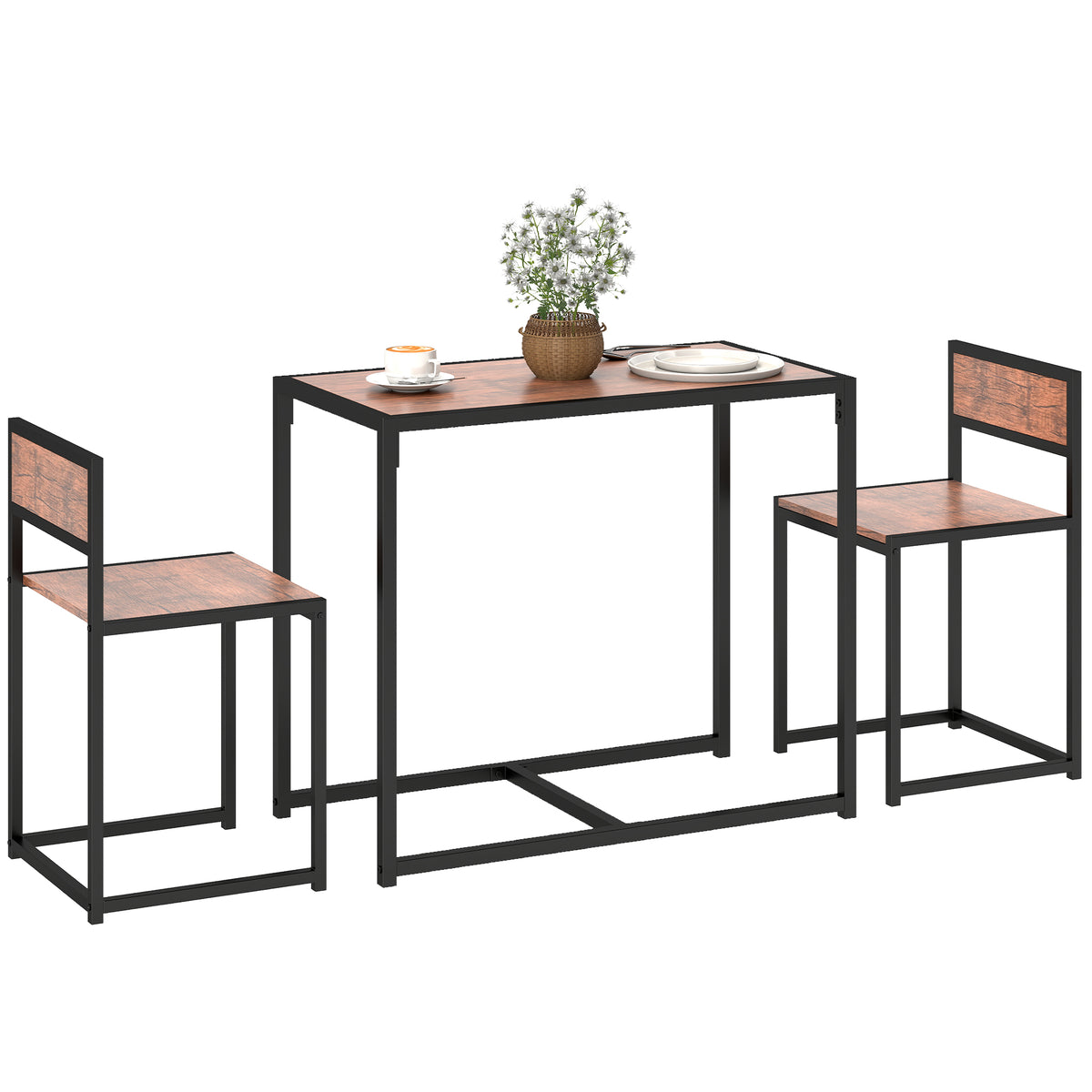 3-Piece Industrial Dining Table Set for 2, Kitchen Table and Chairs, Dining Room Sets for Small Spaces, Rustic Brown