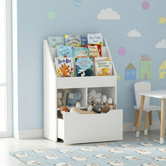 Kids Bookcase Multi-Shelf Book Rack with Mobile Drawer for Books, Toys, White
