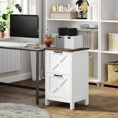 Vertical File Cabinet with 2 Drawers, Rustic Farmhouse Office Storage Cabinet for A4, Letter Size, Distressed White