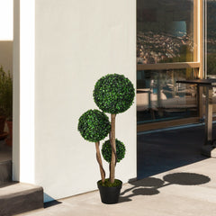 Artificial Plant for Home Decor Indoor & Outdoor Fake Plants Artificial Tree in Pot, 3 Ball Boxwood Topiary Tree for Home Office, Living Room Decor, Dark Green