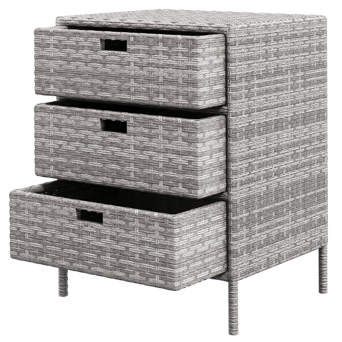 Patio PE Rattan Storage Cabinet, Wicker Pool Cabinet Organizer, Outdoor Towel Rack for Pool with 3 Drawers, Gray