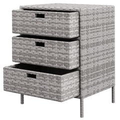 Patio PE Rattan Storage Cabinet, Wicker Pool Cabinet Organizer, Outdoor Towel Rack for Pool with 3 Drawers, Gray
