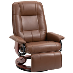 Swivel Recliner Chair, PU Leather Reclining Armchair with Retractable Footrest, Lounge Chair with Wood Base and Adjustable High Back for Small Spaces, Living Room, RV, Bedroom, Brown